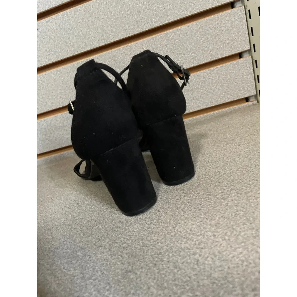 ShoeLand Black‎ Suede Ankle Strap Block Heel Sandals Women's Shoes